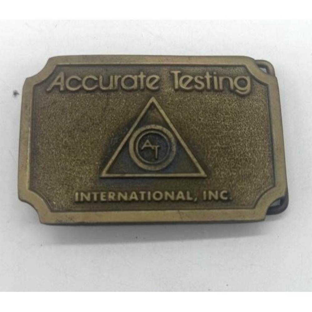 Accurate Testing International Inc Belt Buckle Mens Brass Tone Made USA Promo